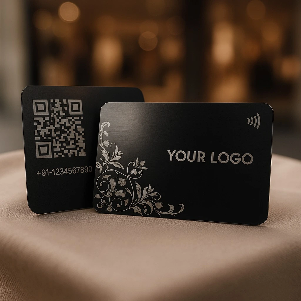 Stylish Black Horizontal NFC Metal Business Card with Tap-to-Share Technology (Engraving)